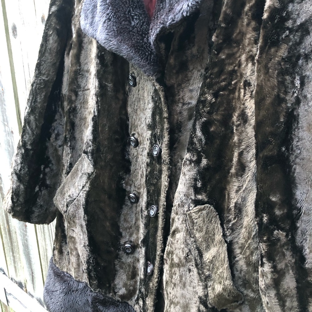 Vintage Fur Coat Double Breasted Mid Length Size XL Brown Black - Picture 7 of 16